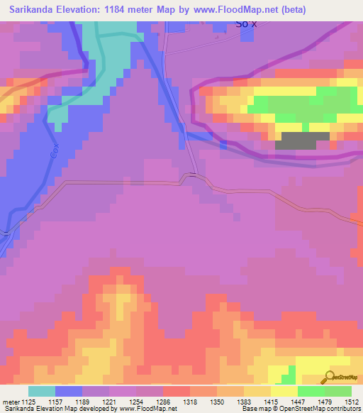 Sarikanda,Uzbekistan Elevation Map