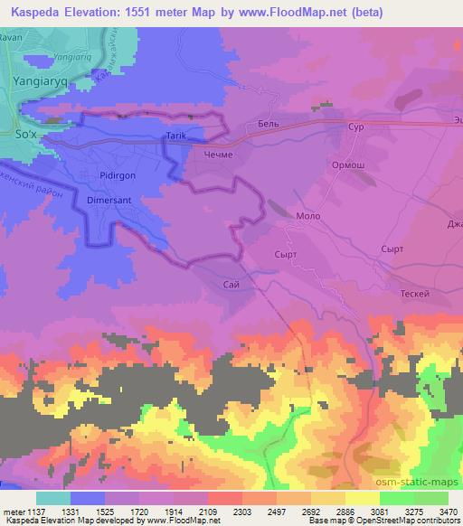 Kaspeda,Uzbekistan Elevation Map