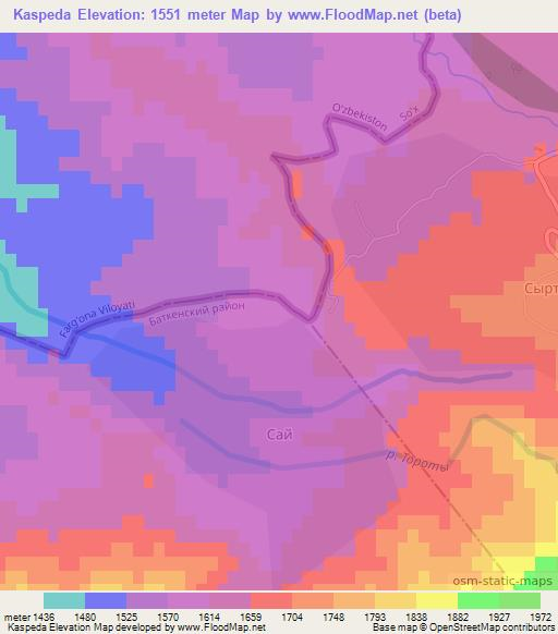 Kaspeda,Uzbekistan Elevation Map