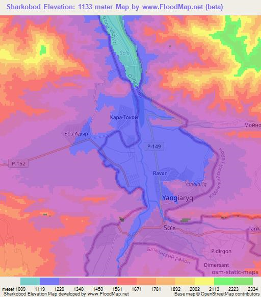 Sharkobod,Uzbekistan Elevation Map