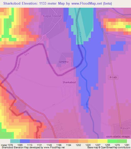 Sharkobod,Uzbekistan Elevation Map