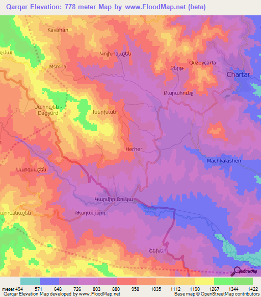 Qarqar,Azerbaijan Elevation Map