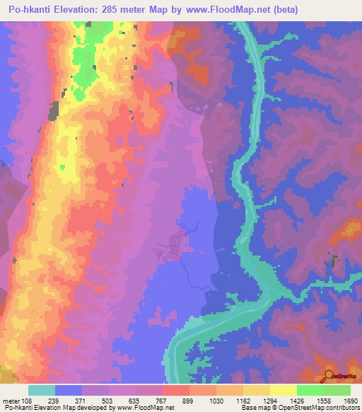 Po-hkanti,Myanmar Elevation Map