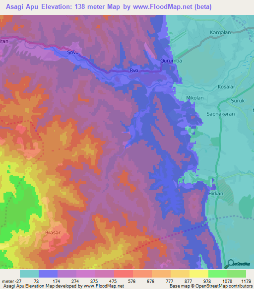 Asagi Apu,Azerbaijan Elevation Map