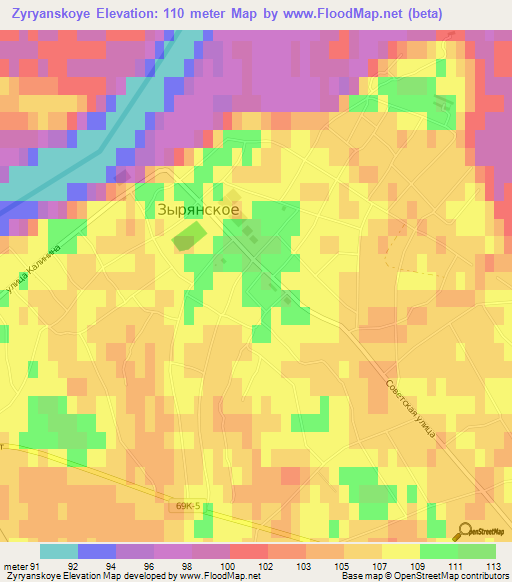 Zyryanskoye,Russia Elevation Map