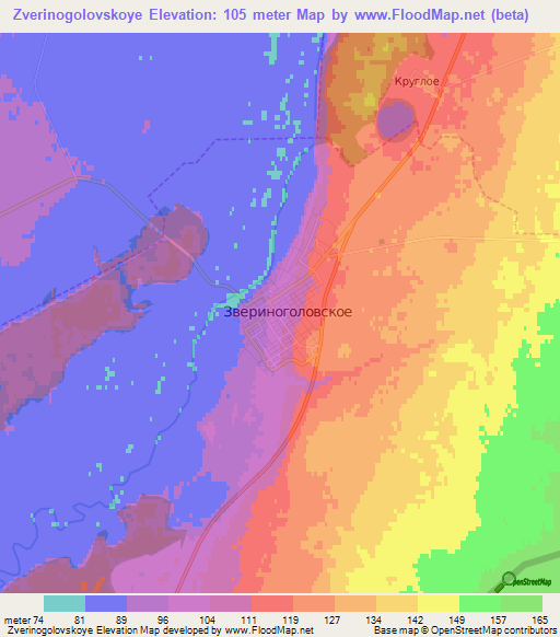 Zverinogolovskoye,Russia Elevation Map