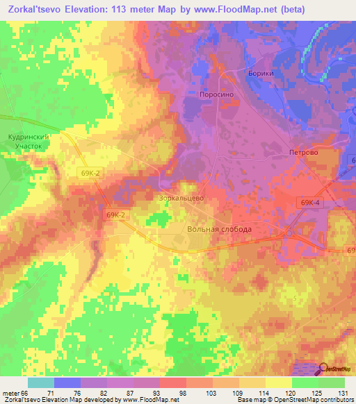 Zorkal'tsevo,Russia Elevation Map