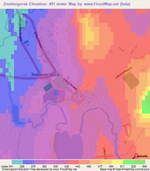 Zmeinogorsk,Russia Elevation Map