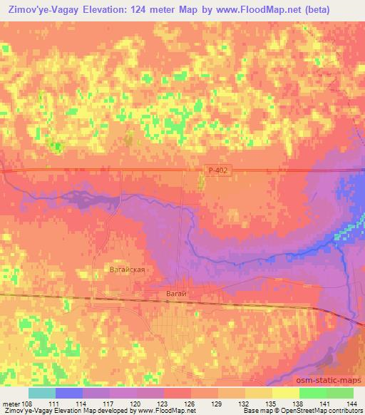 Zimov'ye-Vagay,Russia Elevation Map
