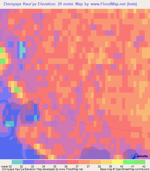 Zimnyaya Kaur'ya,Russia Elevation Map