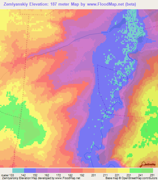 Zemlyanskiy,Russia Elevation Map