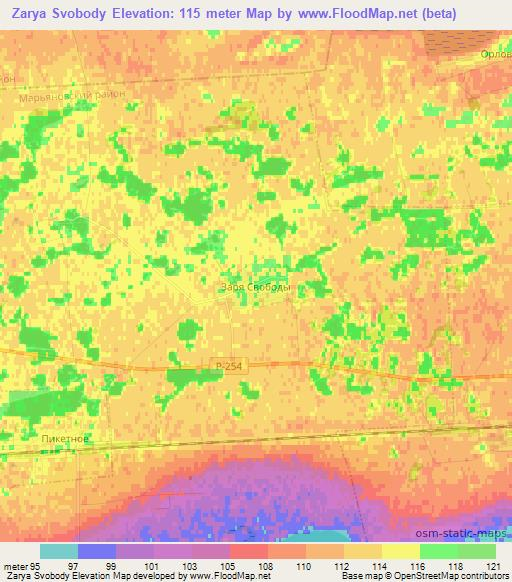 Zarya Svobody,Russia Elevation Map