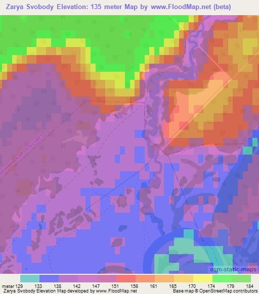 Zarya Svobody,Russia Elevation Map