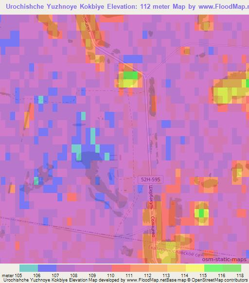 Urochishche Yuzhnoye Kokbiye,Russia Elevation Map