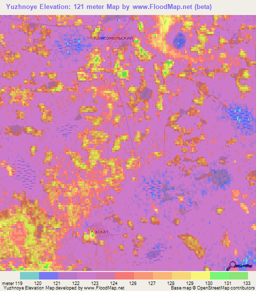 Yuzhnoye,Russia Elevation Map