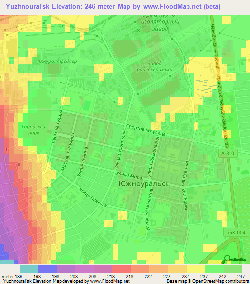 Yuzhnoural'sk,Russia Elevation Map