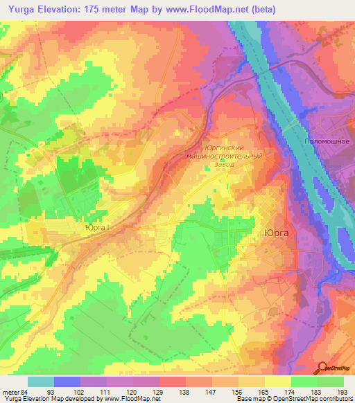 Yurga,Russia Elevation Map