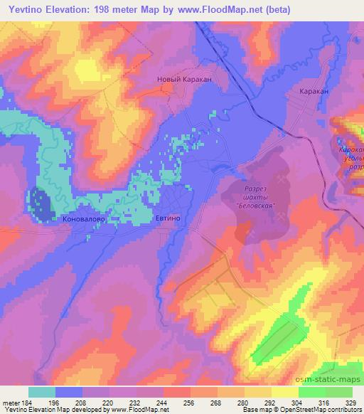 Yevtino,Russia Elevation Map