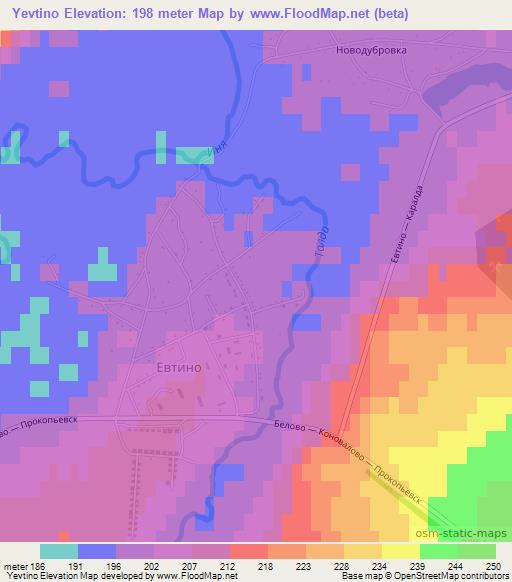 Yevtino,Russia Elevation Map