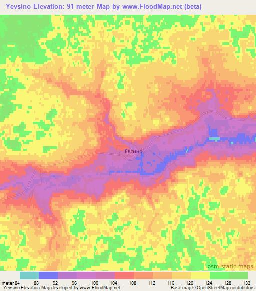 Yevsino,Russia Elevation Map