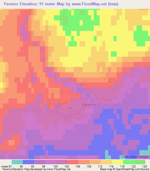 Yevsino,Russia Elevation Map