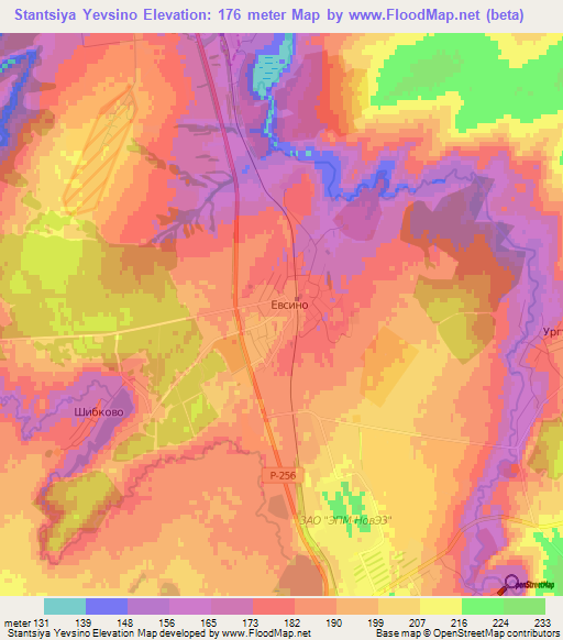 Stantsiya Yevsino,Russia Elevation Map