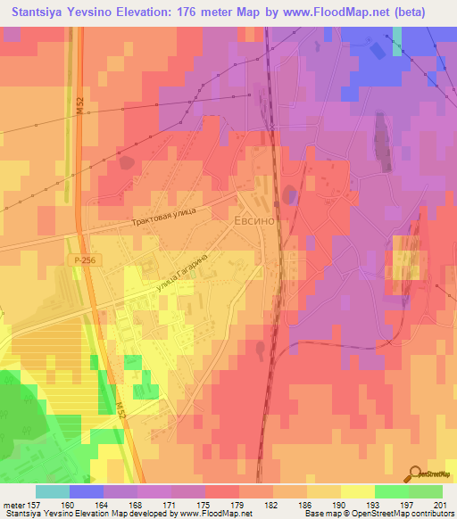 Stantsiya Yevsino,Russia Elevation Map