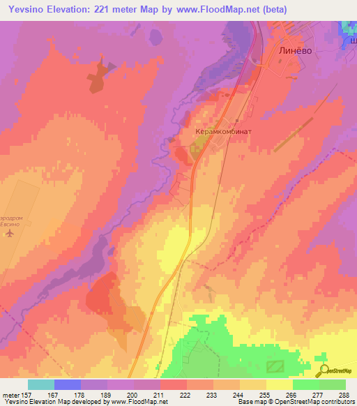 Yevsino,Russia Elevation Map