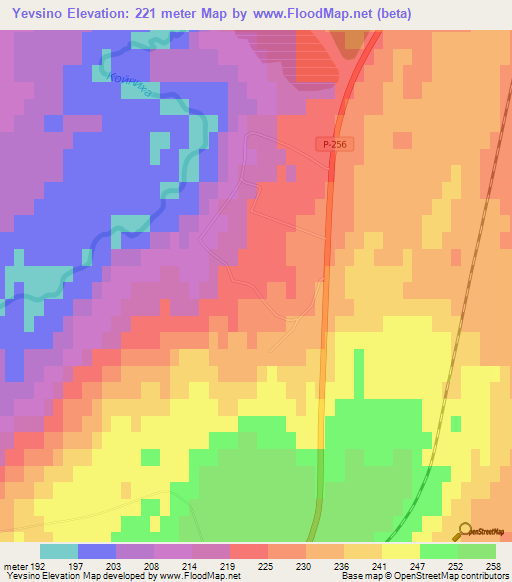 Yevsino,Russia Elevation Map