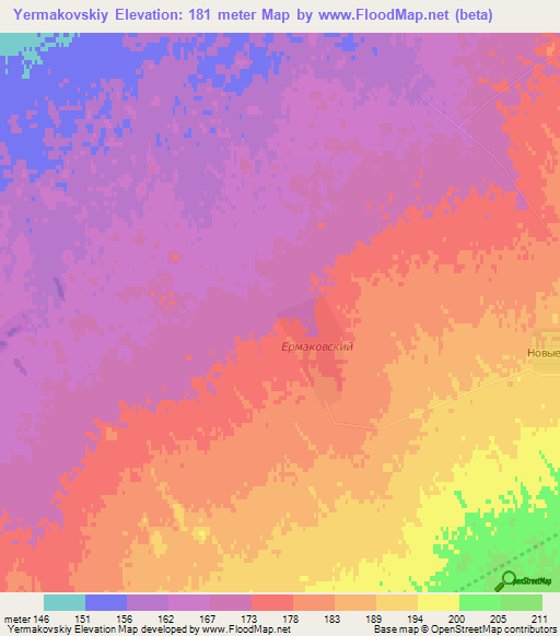 Yermakovskiy,Russia Elevation Map