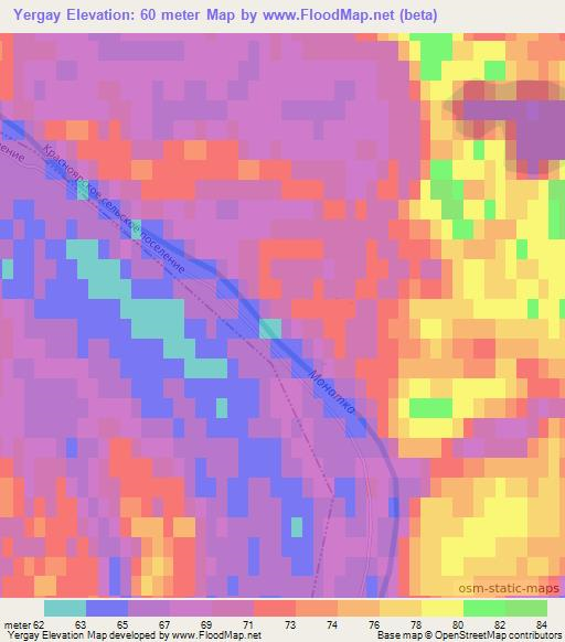 Yergay,Russia Elevation Map