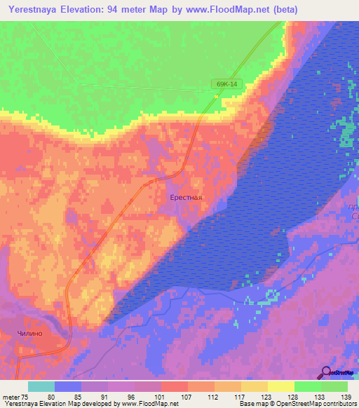 Yerestnaya,Russia Elevation Map