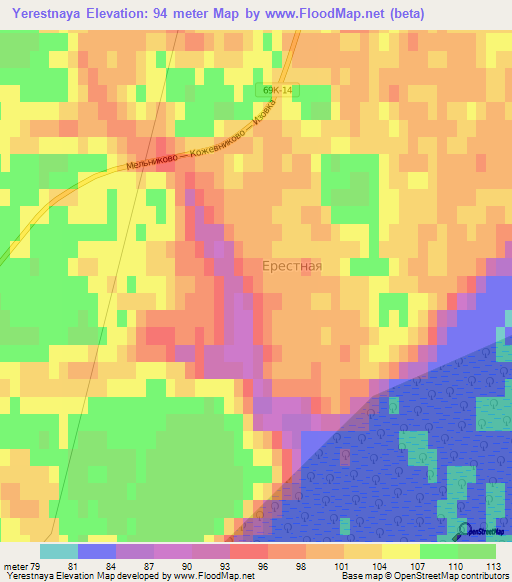 Yerestnaya,Russia Elevation Map