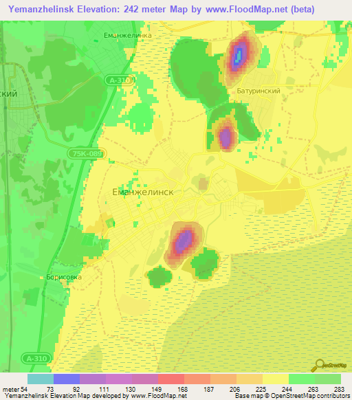 Yemanzhelinsk,Russia Elevation Map