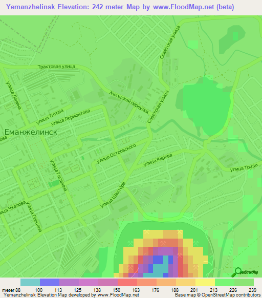 Yemanzhelinsk,Russia Elevation Map