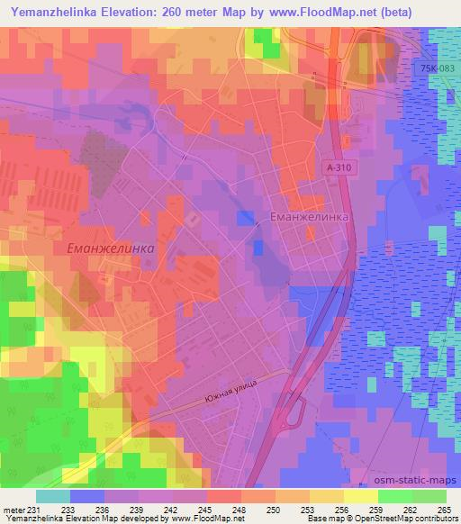 Yemanzhelinka,Russia Elevation Map