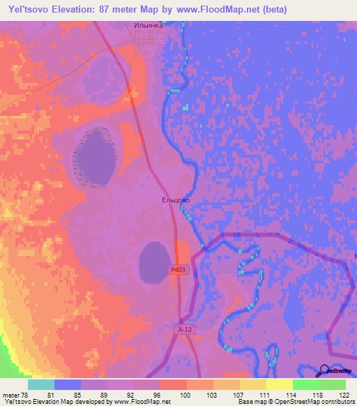 Yel'tsovo,Russia Elevation Map