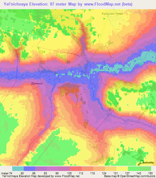 Yel'nichnaya,Russia Elevation Map