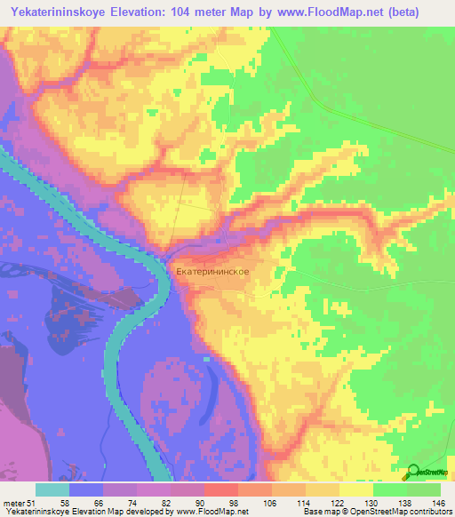 Yekaterininskoye,Russia Elevation Map