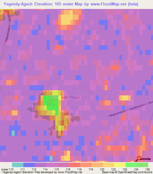 Yegendy-Agach,Russia Elevation Map