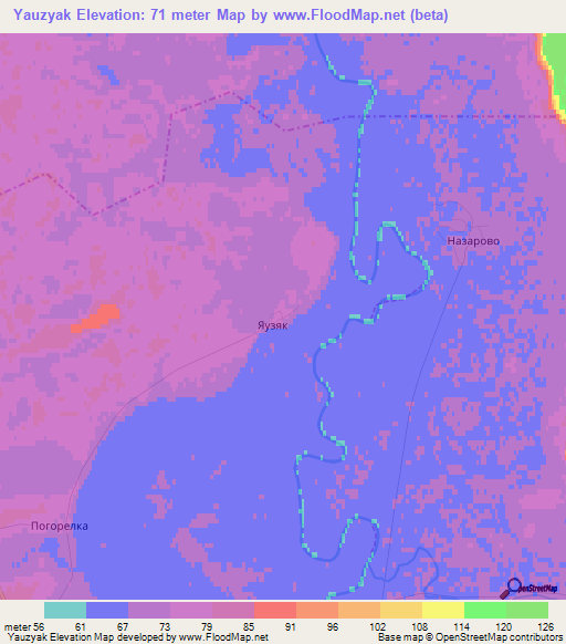 Yauzyak,Russia Elevation Map