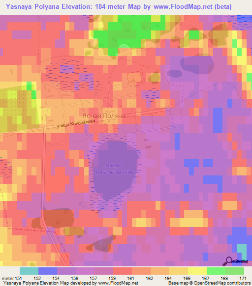 Yasnaya Polyana,Russia Elevation Map