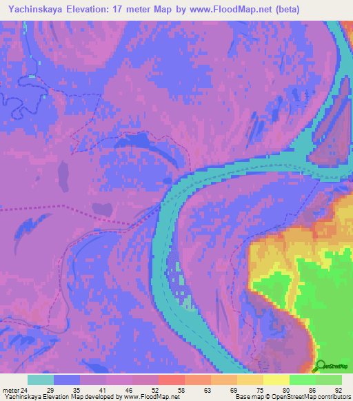 Yachinskaya,Russia Elevation Map