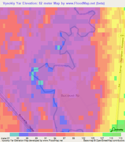 Vysokiy Yar,Russia Elevation Map