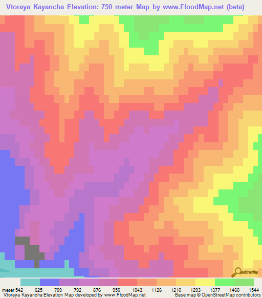 Vtoraya Kayancha,Russia Elevation Map