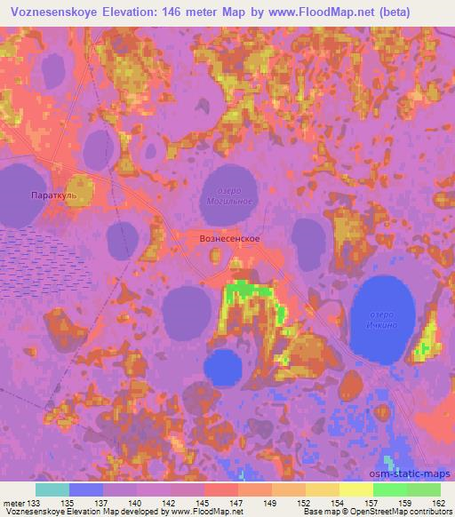 Voznesenskoye,Russia Elevation Map