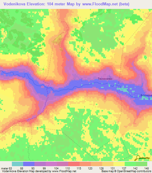 Vodenikova,Russia Elevation Map