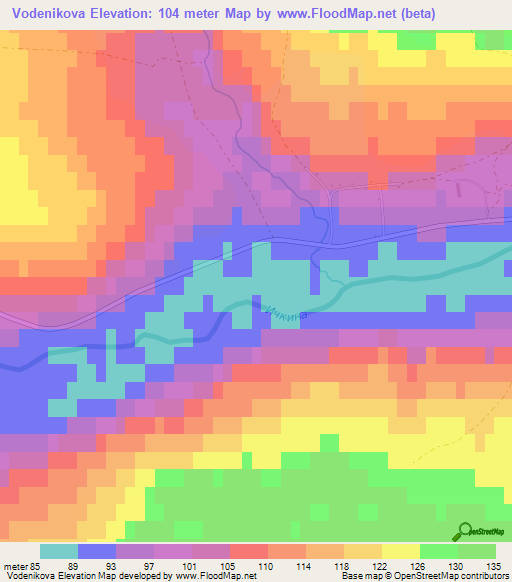 Vodenikova,Russia Elevation Map