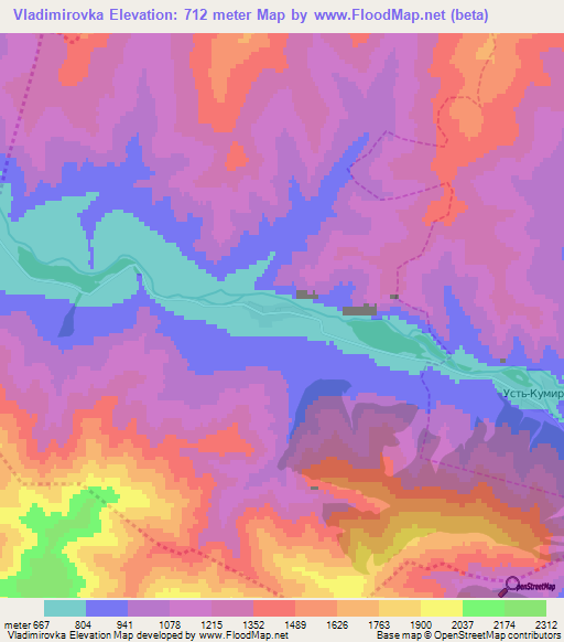 Vladimirovka,Russia Elevation Map