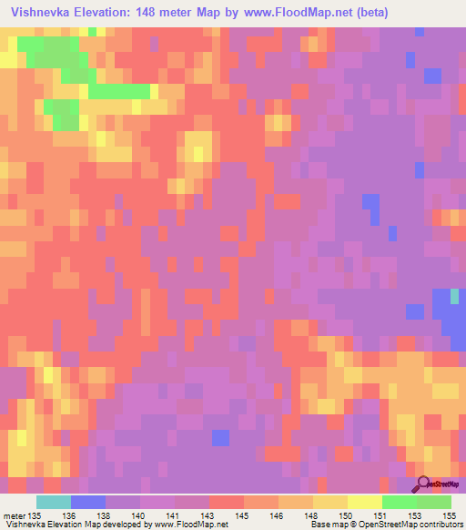 Vishnevka,Russia Elevation Map